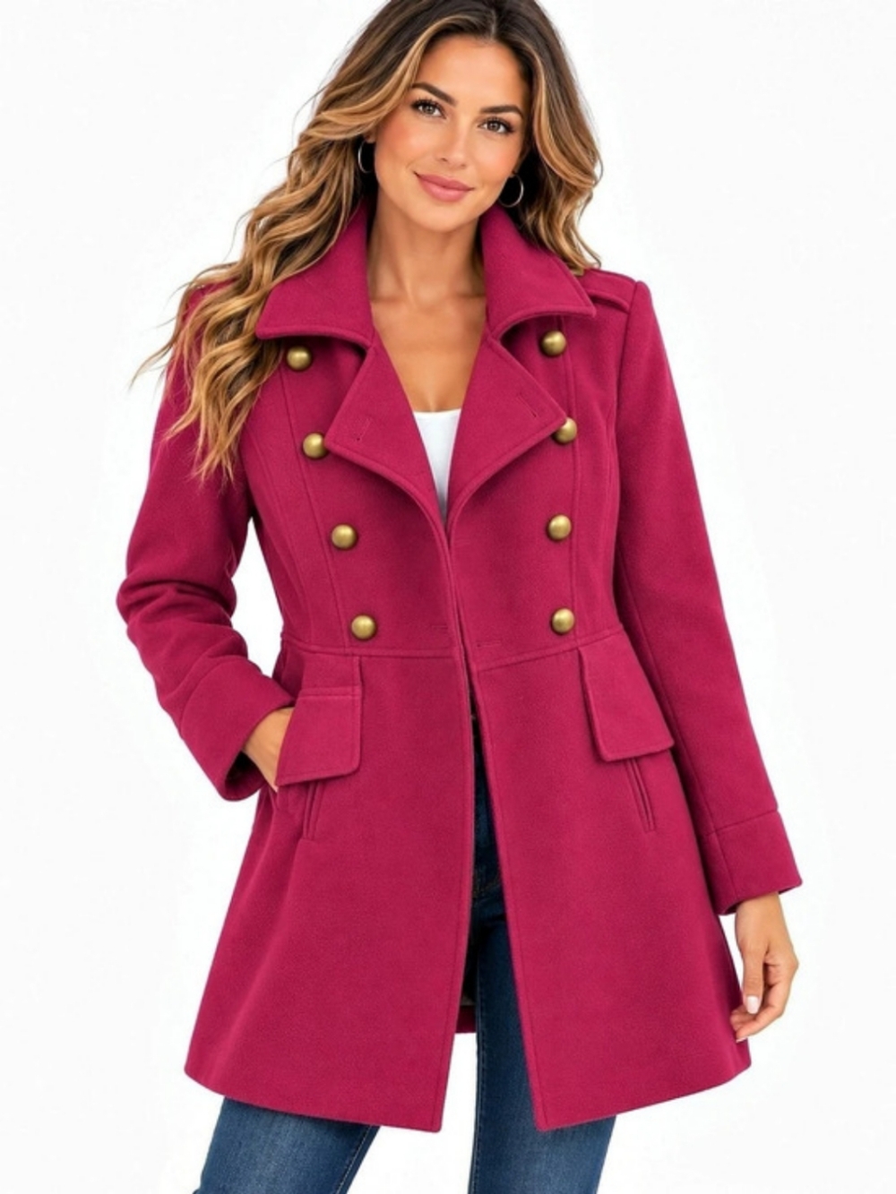 VENUS Pea Coat in Pink Maroon Burgundy Size Medium Like New Wool Blend
